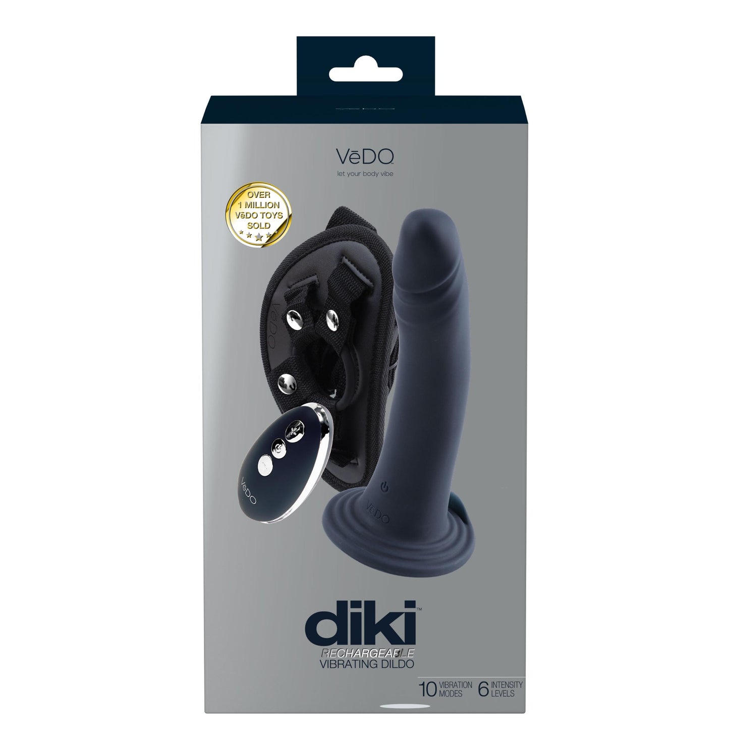 Diki Rechargeable Vibrating Dildo With Harness - Just Black - Not Very Vanilla