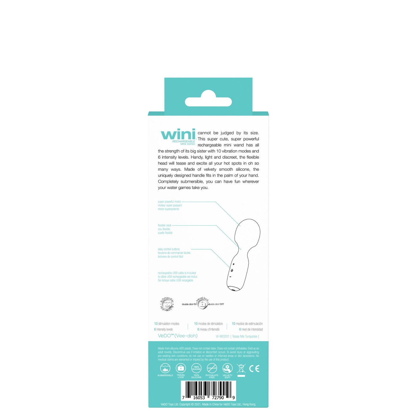 Wini Rechargeable Mini Wand - Turquoise - Not Very Vanilla