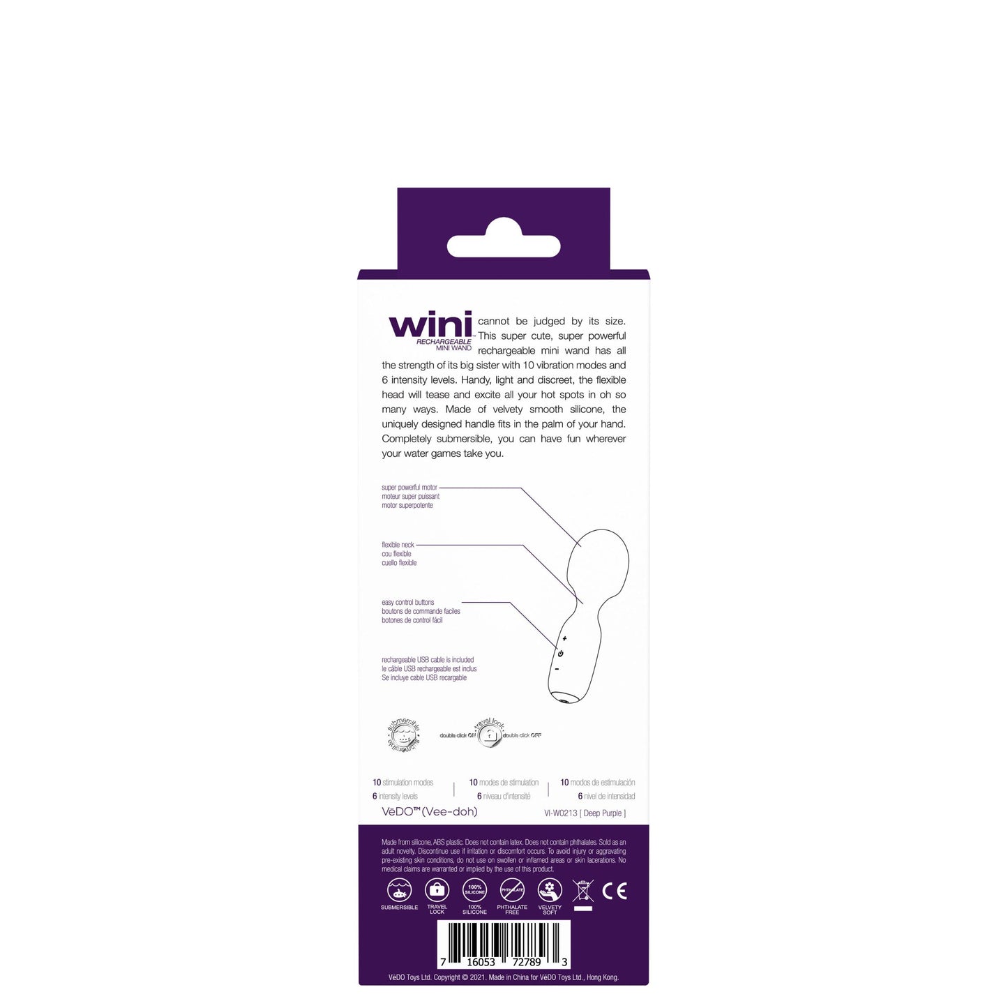 Wini Rechargeable Mini Wand - Purple - Not Very Vanilla