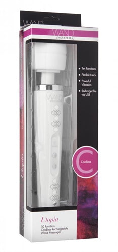 Utopia 10 Function Cordless Rechargeable Wand Massager - White - Not Very Vanilla