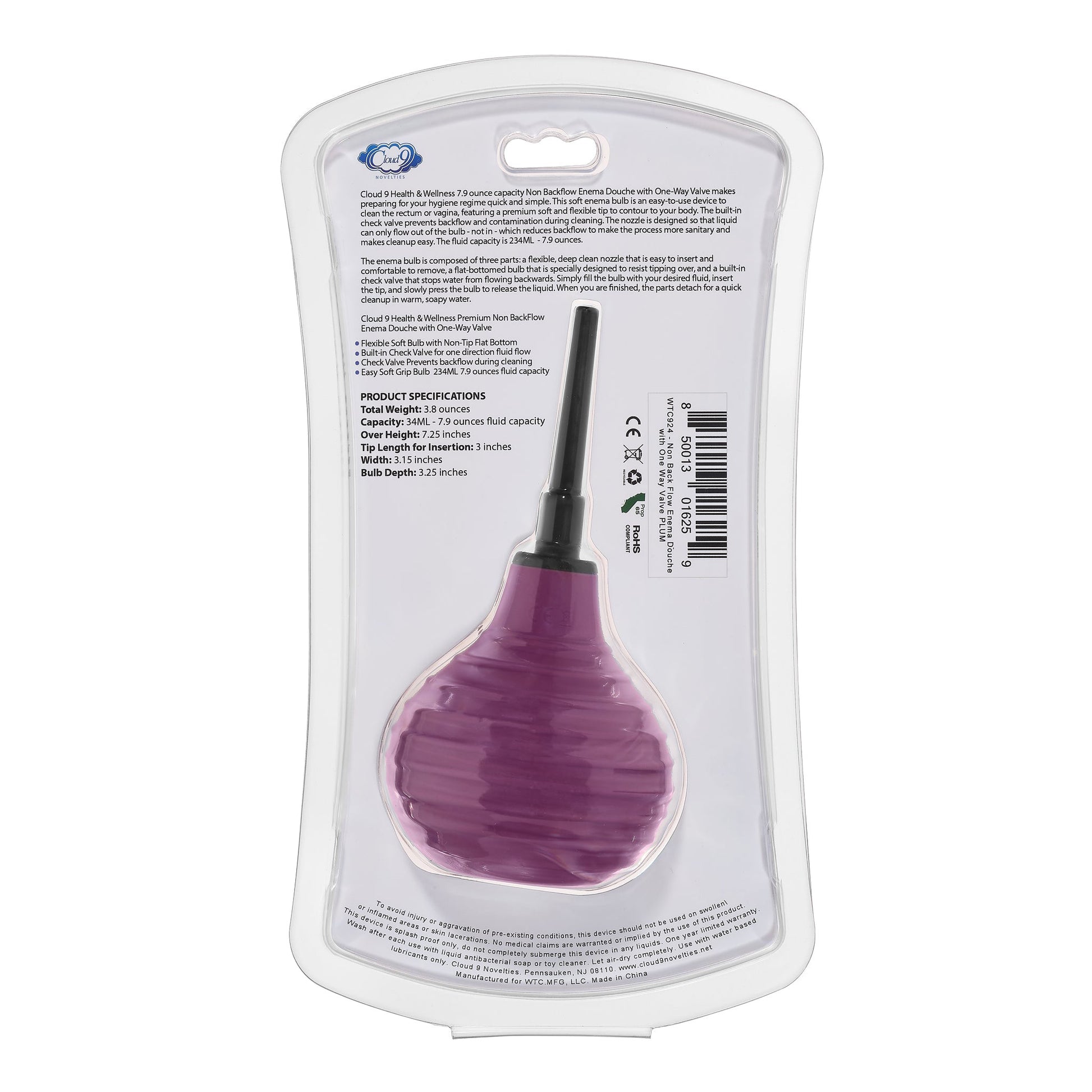 Health and Wellness Deluxe Enema Douche Non- Backflow One-Way Valve - 7.9 Fl. Oz. - Plum - Not Very Vanilla