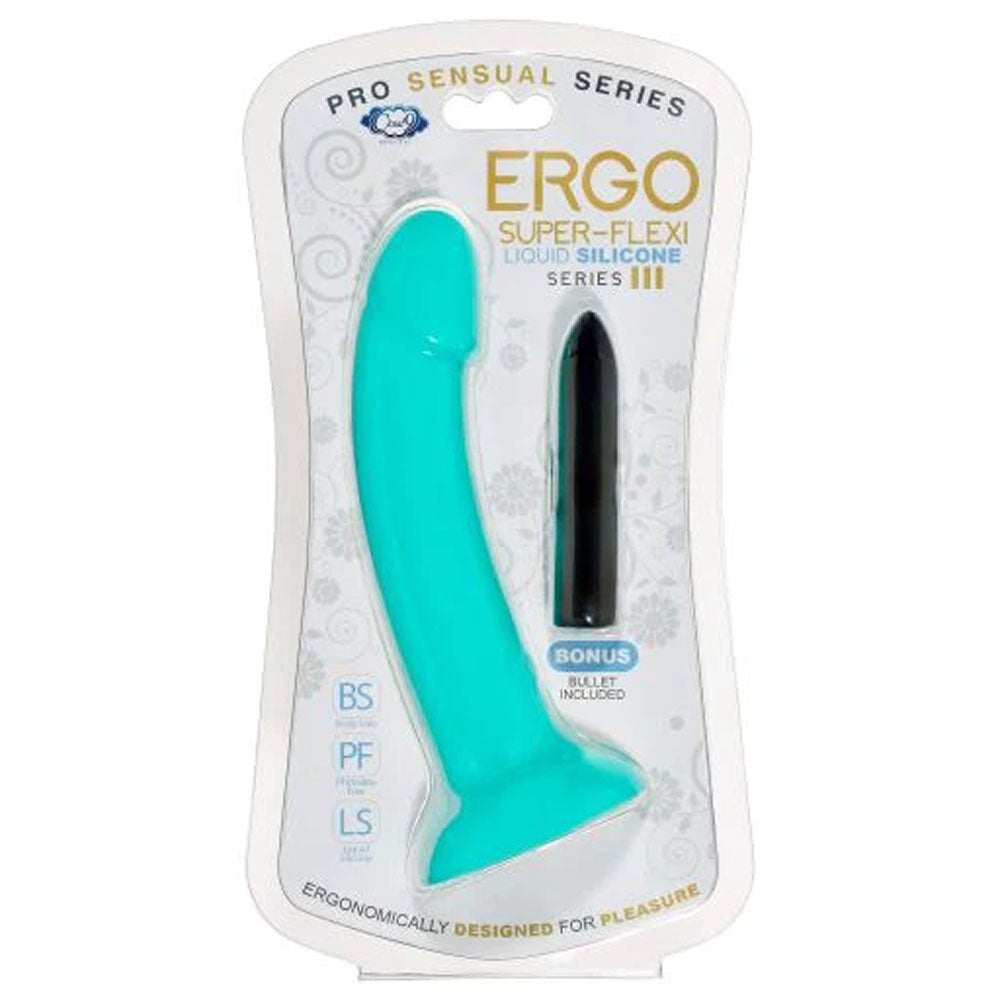 Ergo Super Flexi III Dong Soft and Flexible Liquid Silicone With Vibrator - Teal - Not Very Vanilla