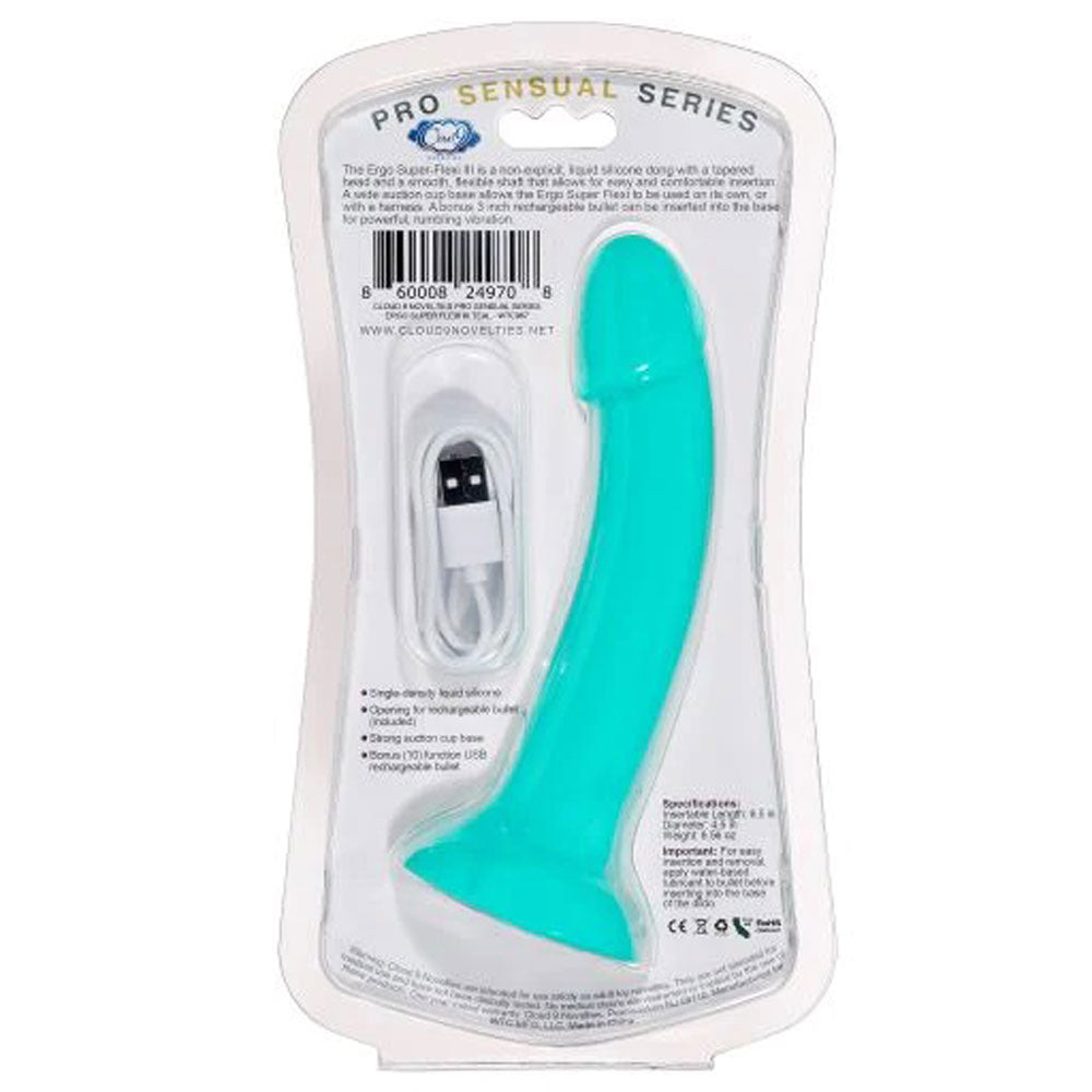 Ergo Super Flexi III Dong Soft and Flexible Liquid Silicone With Vibrator - Teal - Not Very Vanilla