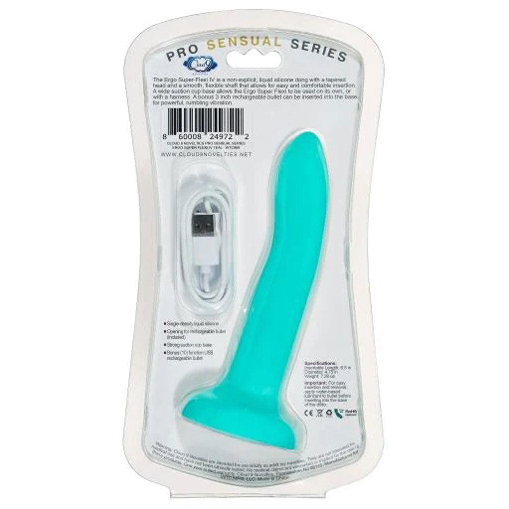 Ergo Super Flexi IV Dong Soft and Flexible Liquid Silicone With Vibrator - Teal - Not Very Vanilla