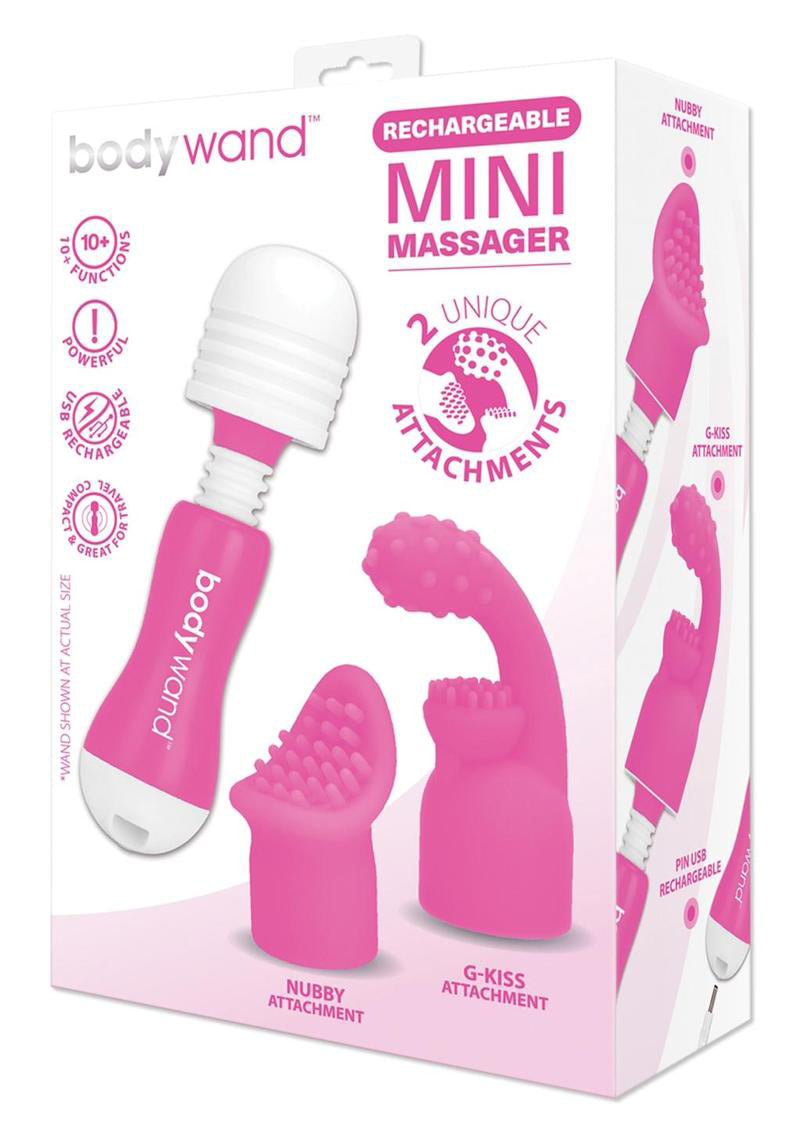 Bodywand Rechargeable Mini Massager With Attachments - Pink - Not Very Vanilla