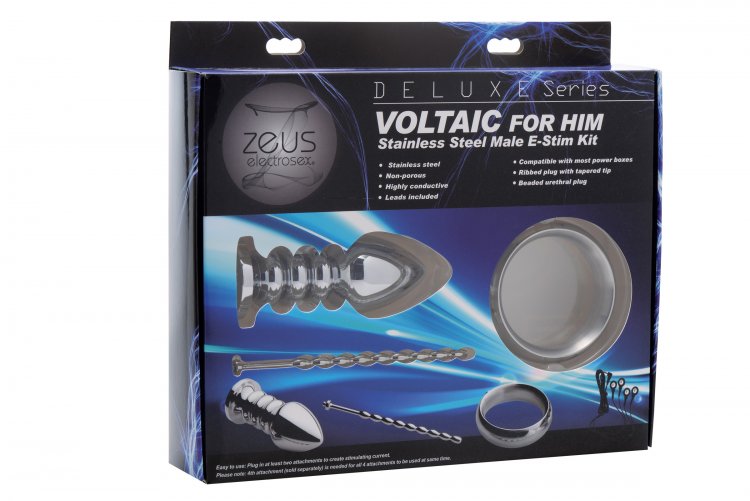 Zeus Deluxe Series Voltaic for Him Stainless Steel Male E-Stim Kit - Not Very Vanilla