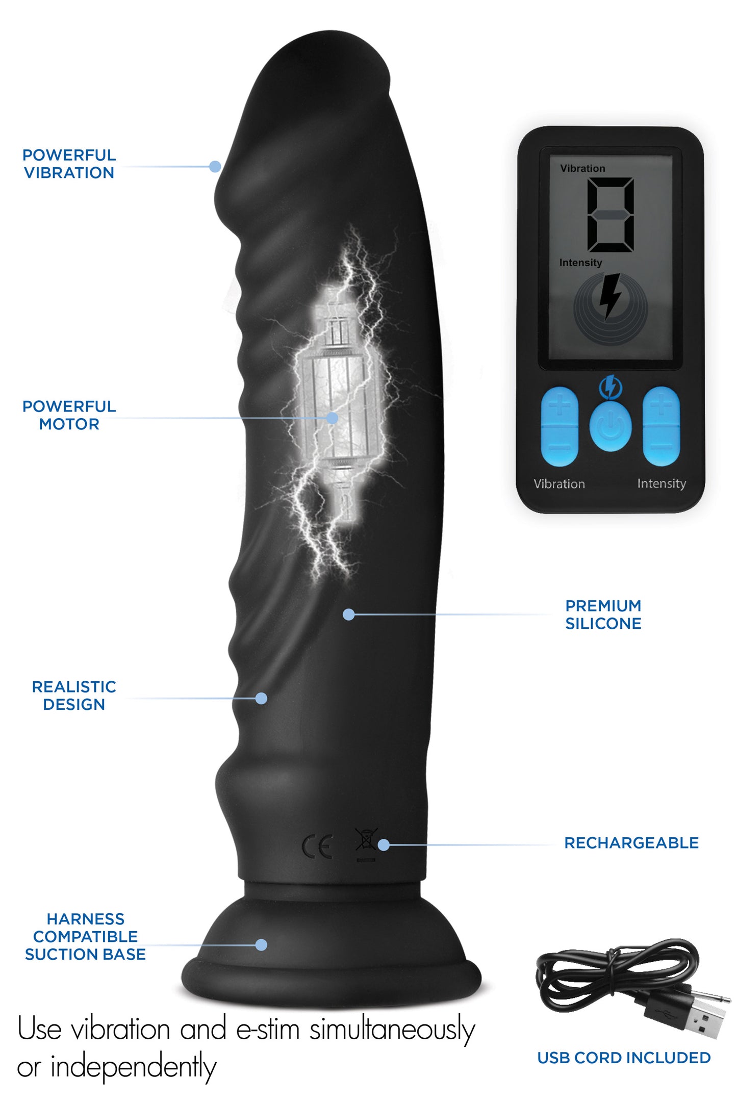 E-Stim and Vibrating Dildo With Remote - Black - Not Very Vanilla