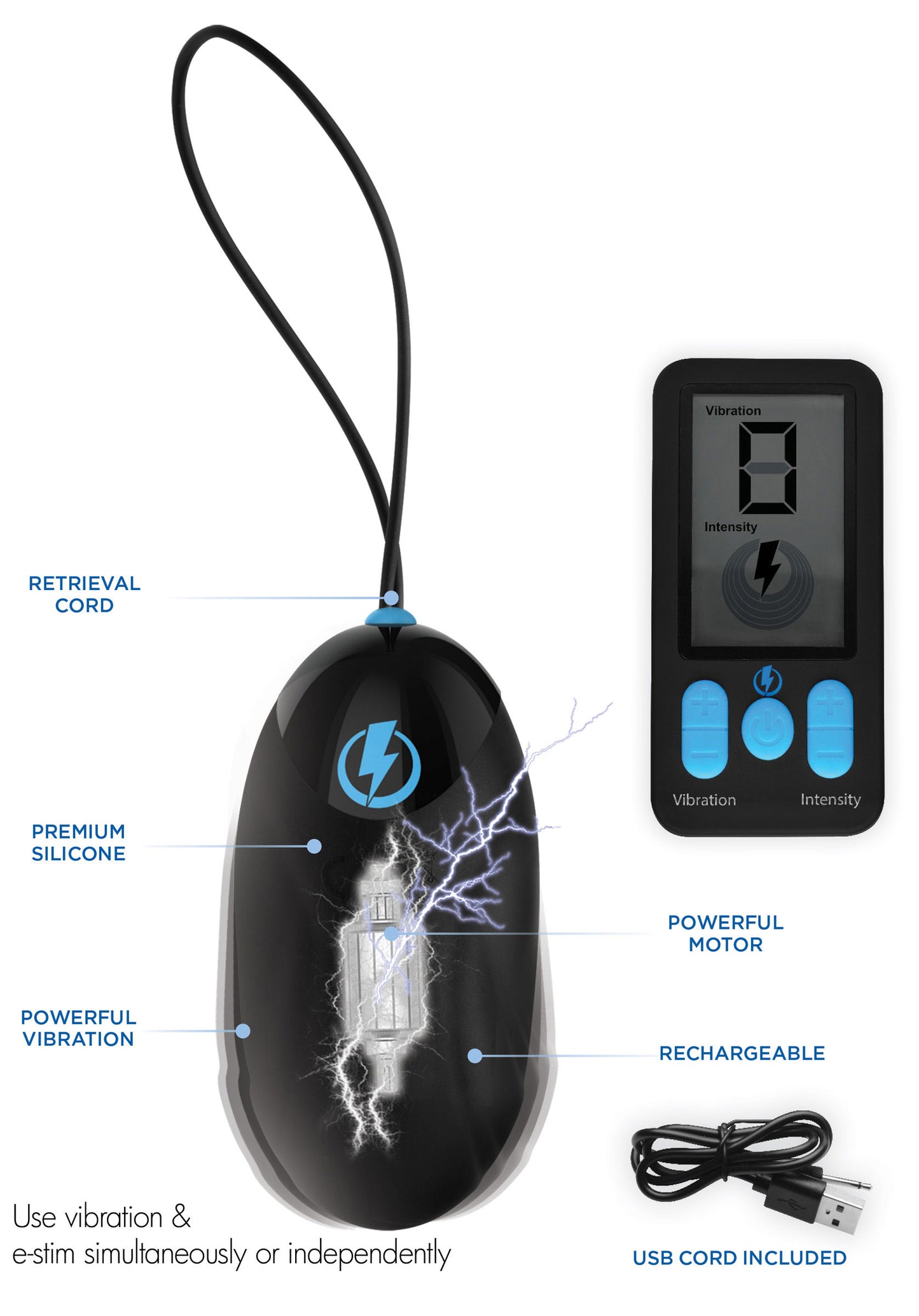 E-Stim Pro Silicone Vibrating Egg With Remote Control - Black - Not Very Vanilla