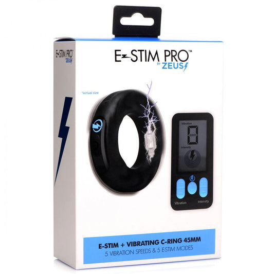 E-Stim and Vibrating Silicone Cock Ring 45mm With Remote Control - Black - Not Very Vanilla