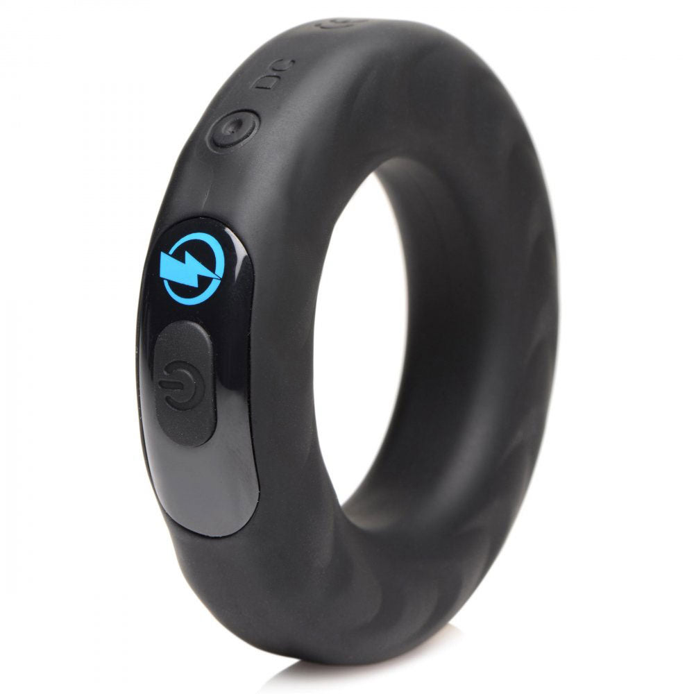 E-Stim and Vibrating Silicone Cock Ring 45mm With Remote Control - Black - Not Very Vanilla