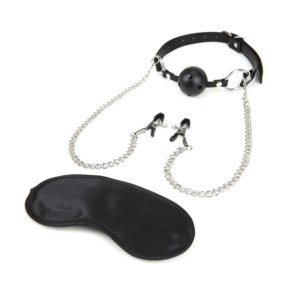 Breathable Ball Gag With Nipple Clamp Chain - Not Very Vanilla