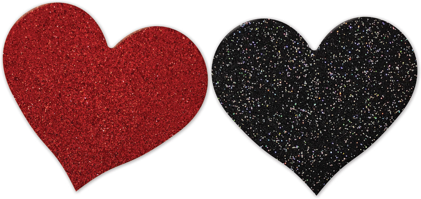 Nipplicious - Heart Shape Pasties - Glitter - Red and Black - Not Very Vanilla