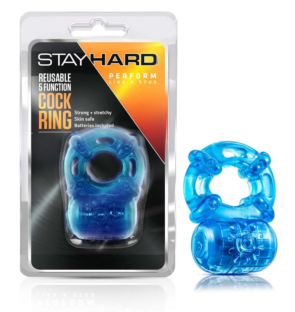 Stay Hard Reusable 5 Function Vibrating Cock Ring - Blue - Not Very Vanilla