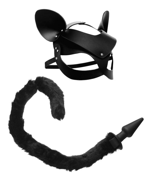 Black Cat Tail Anal Plug and Mask Set - Not Very Vanilla