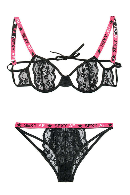 Sexy Af Cutout Bra & Panty Set - Pink/black - L/xl - Not Very Vanilla