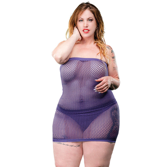 All Over Mesh Tube Dress - Violet - 1x-4x - Not Very Vanilla