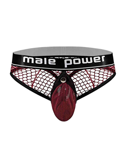 Cock Pit Net Cock Ring Thong - S/ M - Burgundy - Not Very Vanilla