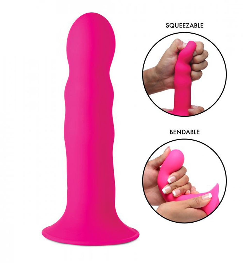 Squeeze It Squeezable Wavy Dildo - Pink - Not Very Vanilla