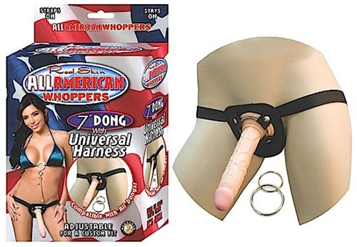 All American Whoppers 7-Inch Dong With Universal With Universal Harness-Flesh - Not Very Vanilla