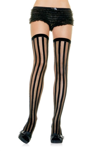 Striped Sheer Stockings - One Size - Black - Not Very Vanilla