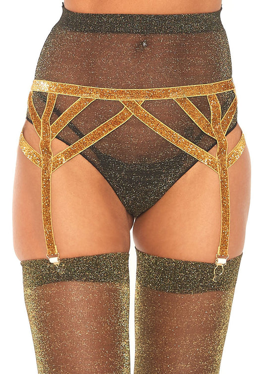 Shimmer Lurex Elastic Garter Belt - One Size - Gold - Not Very Vanilla