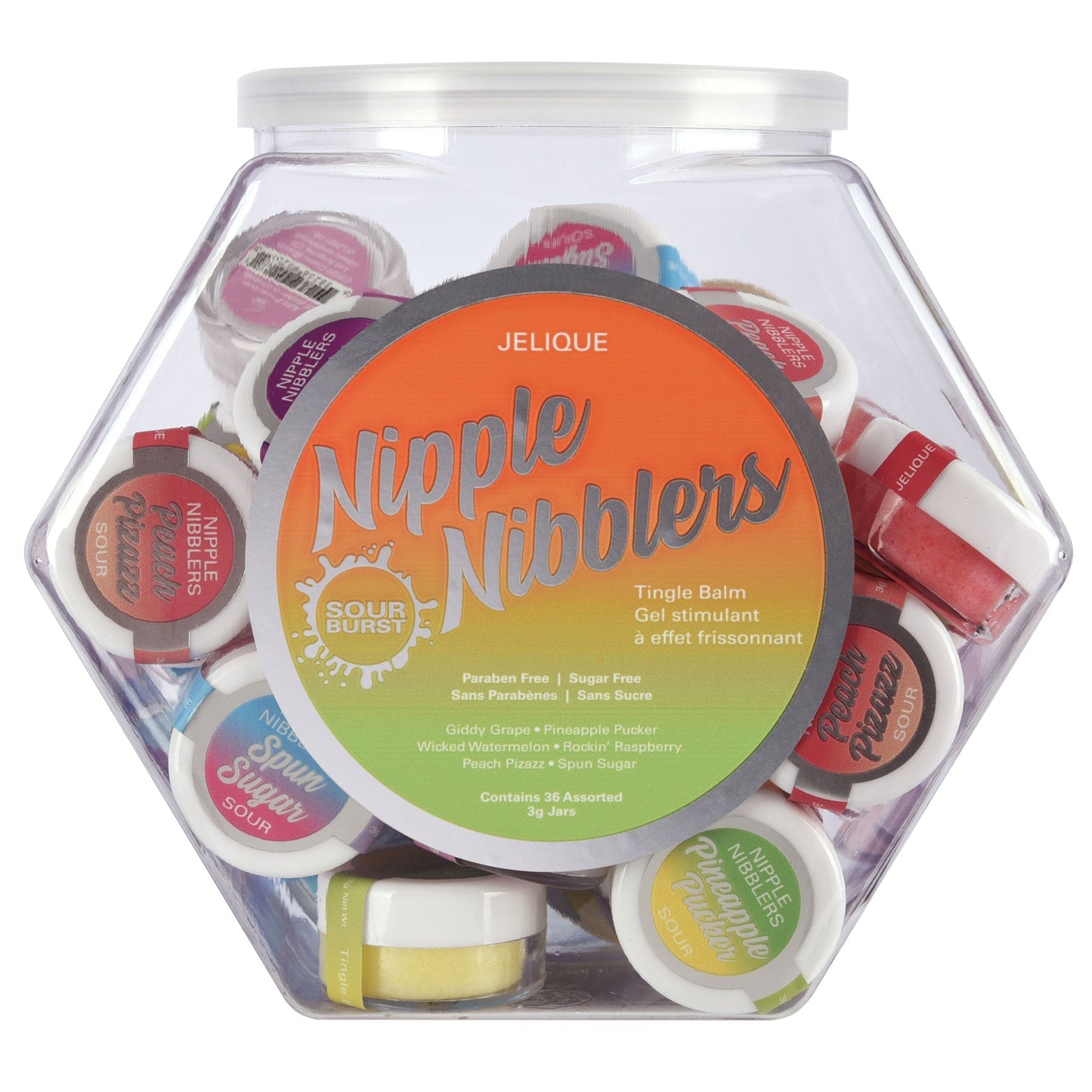 Nipple Nibbler Sour Tingle Balm Assorted - 36 Pc. Bowl - 3g Jar - Not Very Vanilla