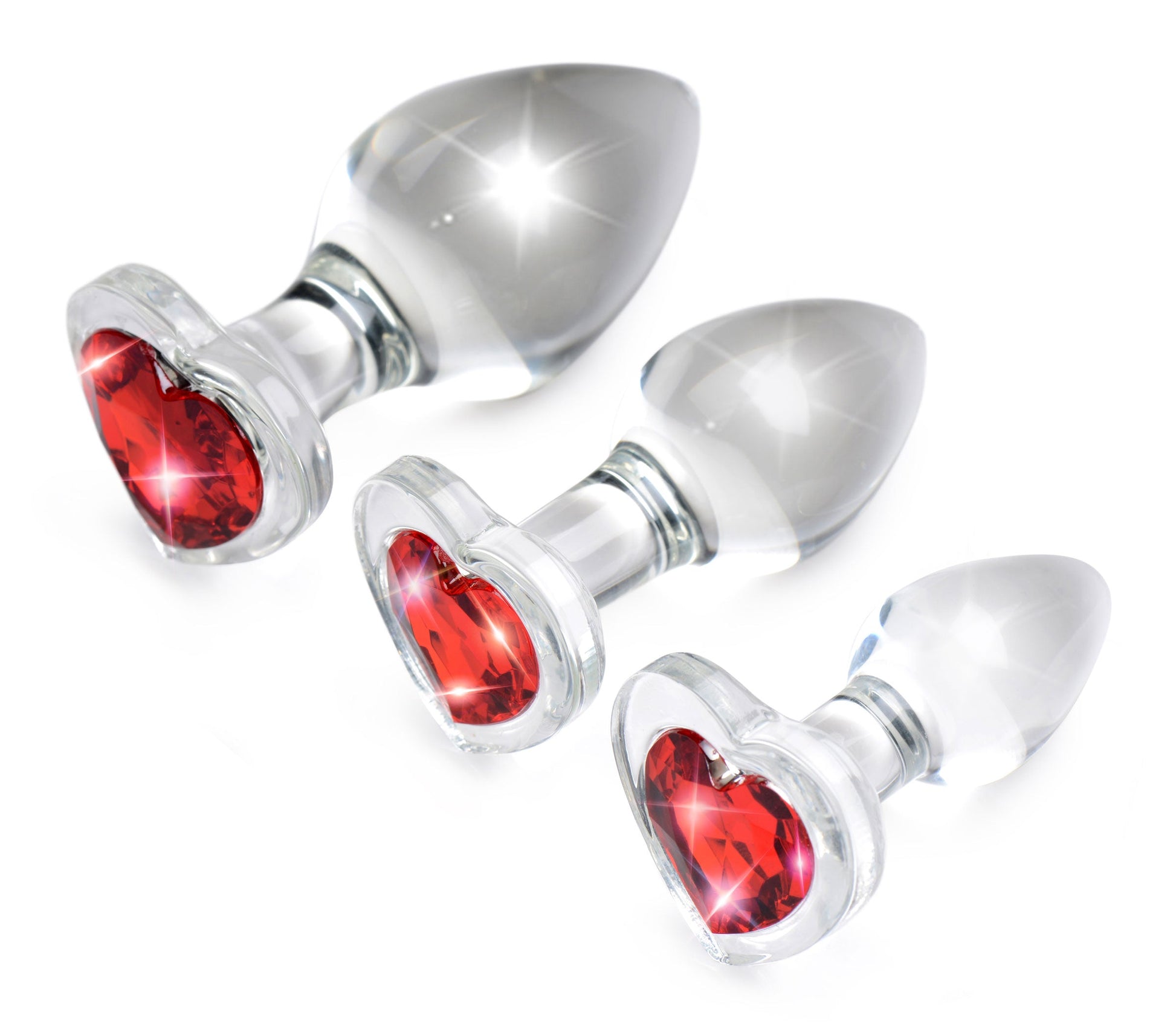 Red Heart Gem Glass Anal Plug Set - Not Very Vanilla