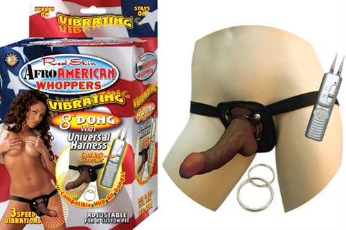 Afro American Whoppers Vibrating 8-Inch Dong With Universal Harness - Brown - Not Very Vanilla