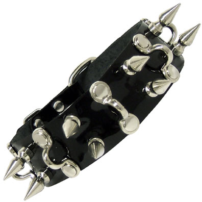 BDSM Collar With D Hooks And Hex Head Spikes - Not Very Vanilla