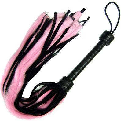 Pink Fur Fleece And Black Leather Flogger - Special Order - Not Very Vanilla