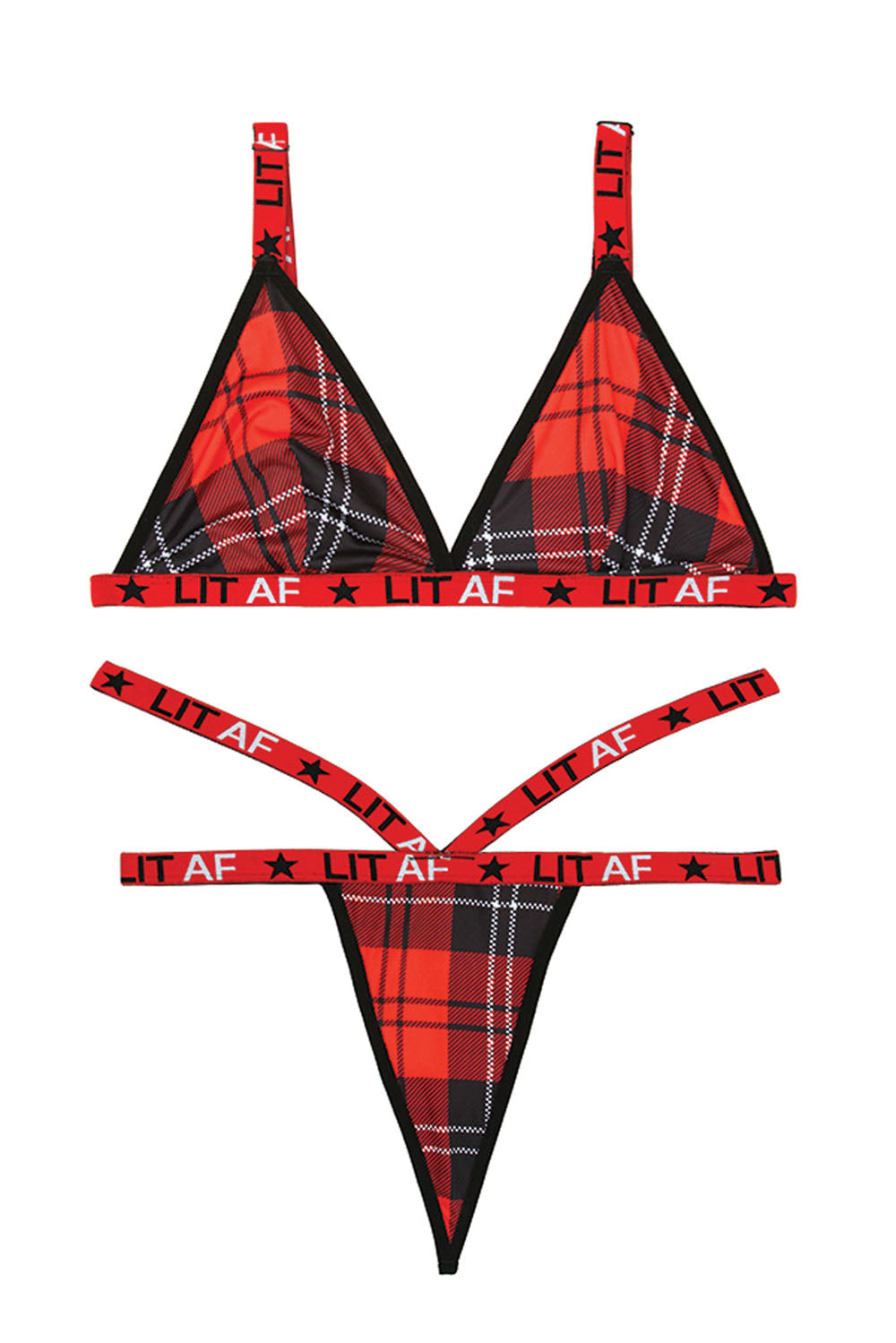 Lit Af Bralette and Thong Set - Red Plaid - S/m - Not Very Vanilla