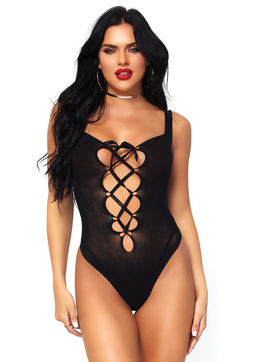 Lace Up Teddy - One Size - Black - Not Very Vanilla