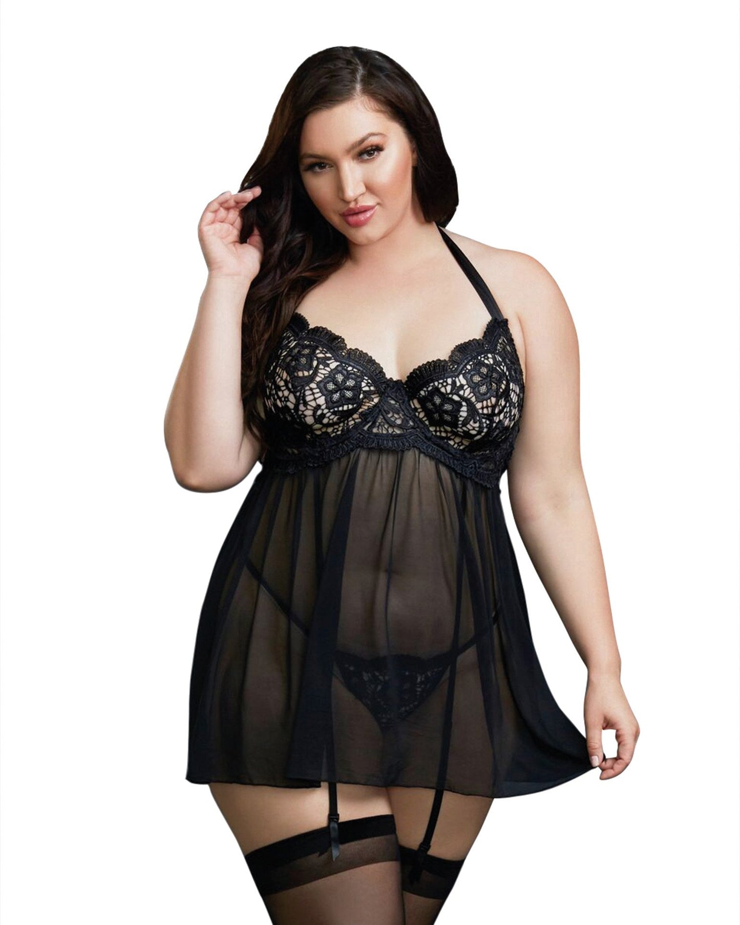 Babydoll, Thong - 2x - Black - Not Very Vanilla