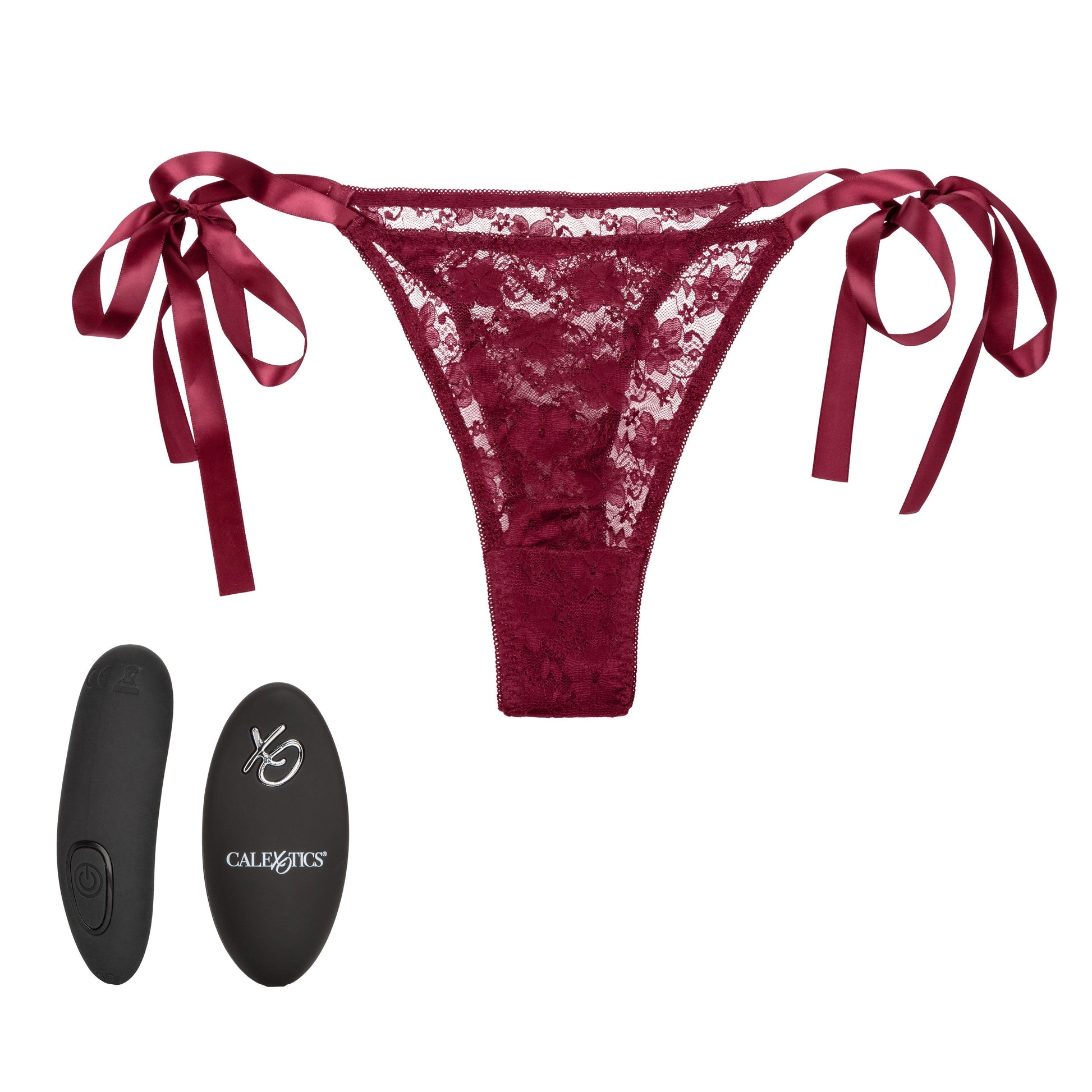 Remote Control Lace Thong Set - Burgundy - Not Very Vanilla