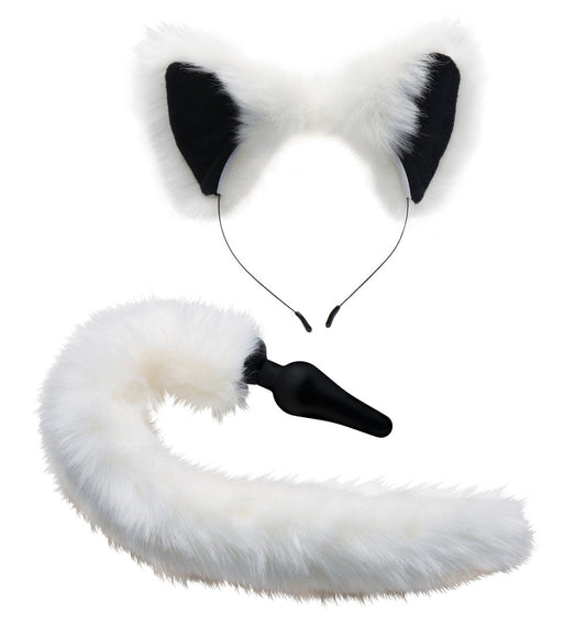 White Fox Tail Anal Plug and Ears Set - Not Very Vanilla