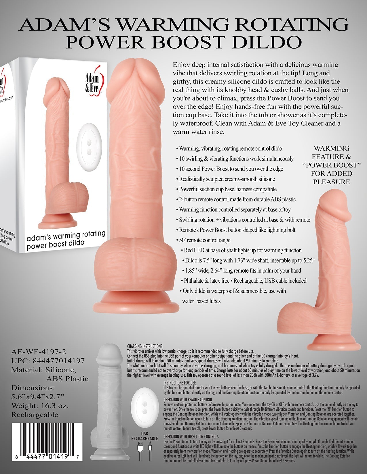 Adams Warming Rotating Power Boost Dildo - Not Very Vanilla