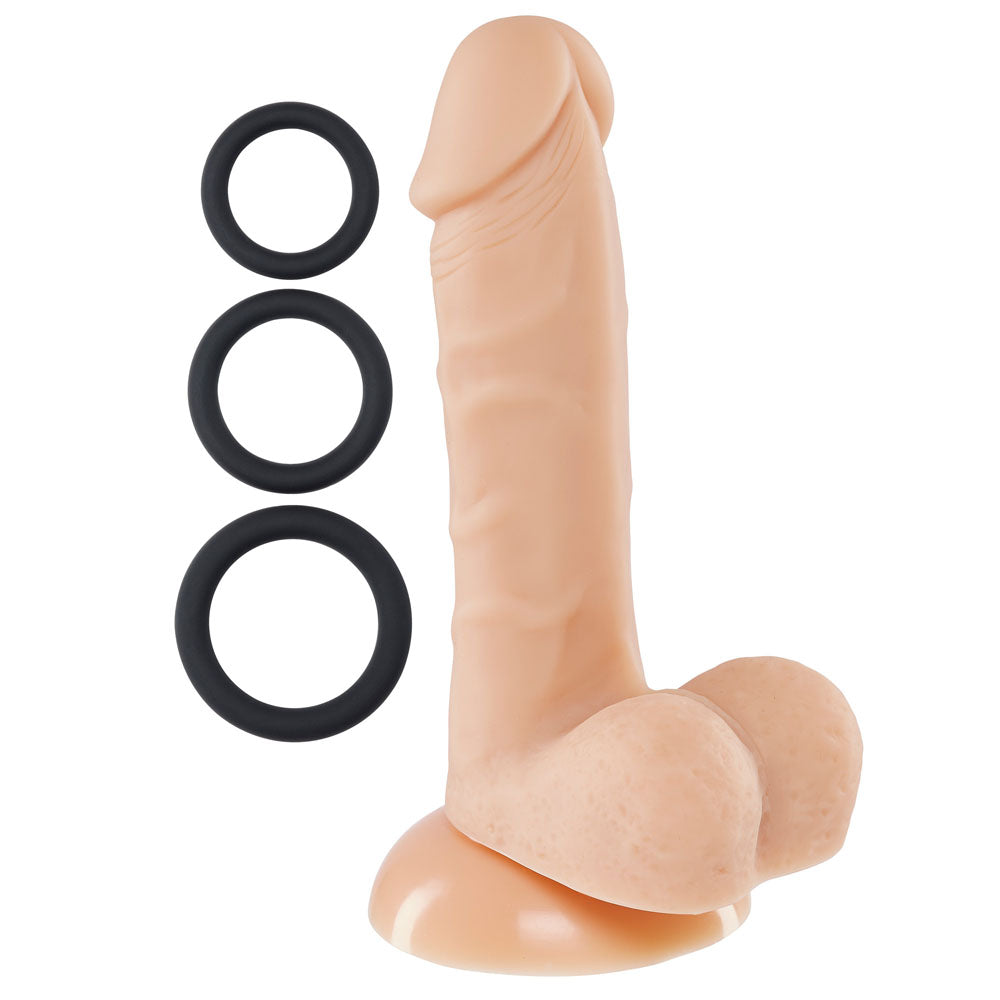 Pro Sensual Premium Silicone 6 Inch Dong With 3 Cockrings - Flesh - Not Very Vanilla