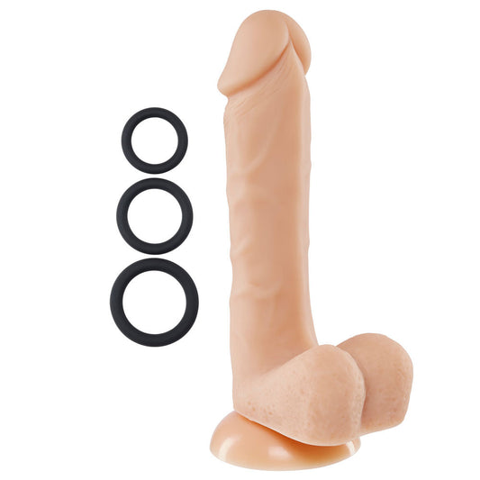 Pro Sensual Premium Silicone 8 Inch Dong With 3 Cockrings - Flesh - Not Very Vanilla