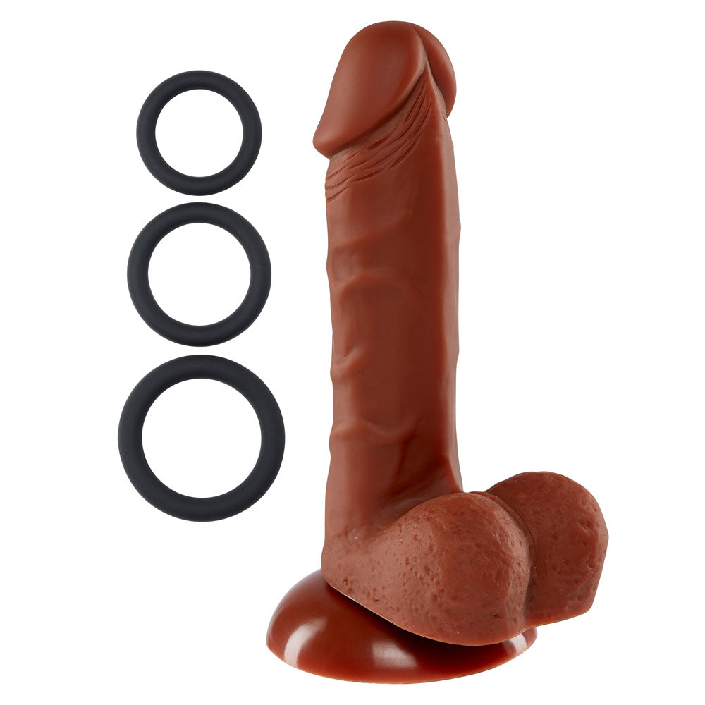 Pro Sensual Premium Silicone 6 Inch Dong With 3 Cockrings - Brown - Not Very Vanilla