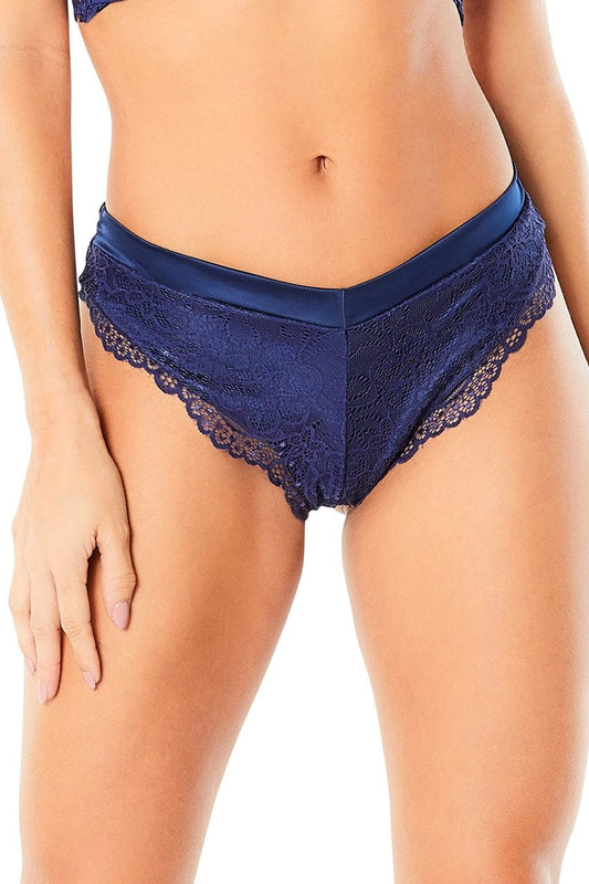 High Leg Lined Thong With Crossing Back Straps - Estate Blue - Small - Not Very Vanilla