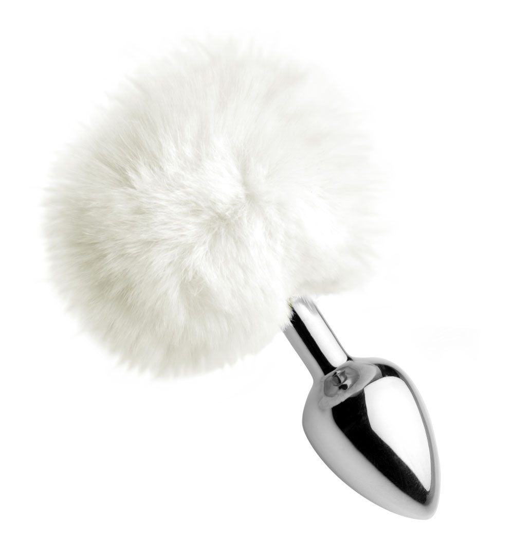 White Fluffy Bunny Tail Anal Plug - Not Very Vanilla