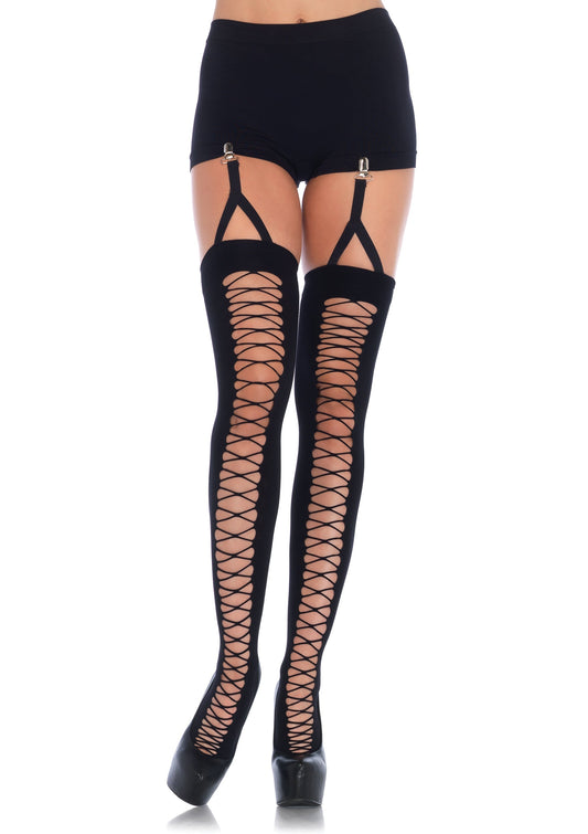 Lace Up Illusion Thigh Highs - One Size - Not Very Vanilla